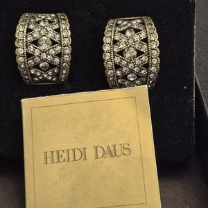 Heidi Daus "Master Class" Gold and Black Diamond Swaroski Crystal Earrings